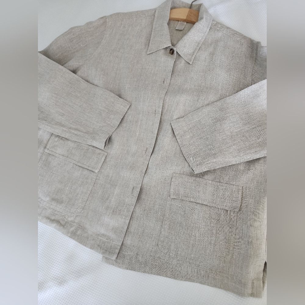 Jones New York Beige Linen-Blend Button-Up Jacket - Picture 7 of 12